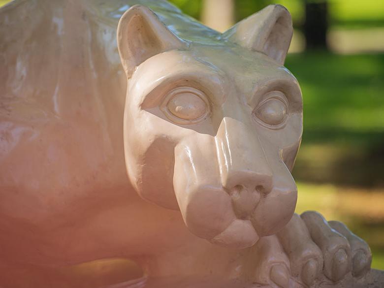 A close-up of the lion shrine at Penn State Altoona